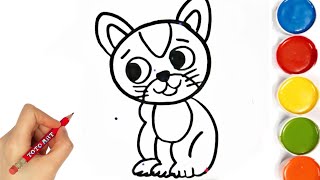 How to draw Cute Cat Colouring for Kids amp Toddlers Draw Paint and Learn  Toto Art [upl. by Annaerda]