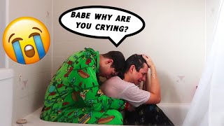 CRYING IN THE SHOWER FULLY CLOTHED PRANK ON MY BOYFRIEND CUTEST REACTION [upl. by Marquita]