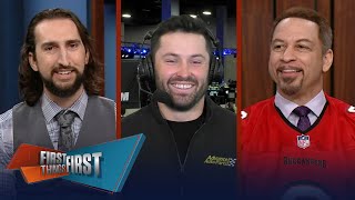 Baker Mayfield predicts Super Bowl squashes beef talks Bucs playoff run  NFL  FIRST THINGS FIRST [upl. by Audun]