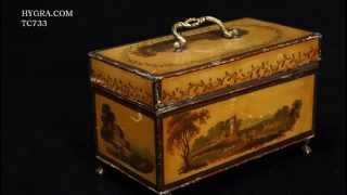 Hygra TC733 Antique Toleware Tea Chest with Landscape Paintings Iconic Circa 1765 [upl. by Eey]