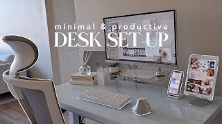 AESTHETIC DESK MAKEOVER  minimal amp productive desk set up organization ideas [upl. by Danny]