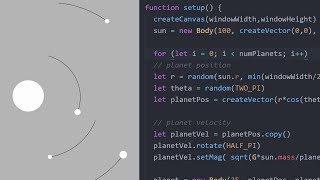 Solar system simulation in p5js  real physics javascript code along [upl. by Llennehc7]