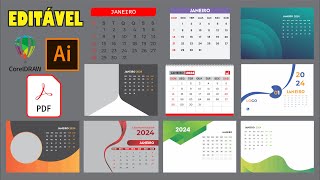 Calendário 2024 editavel para CorelDRAW Adobe Illustrator e em PDF [upl. by Carlson631]