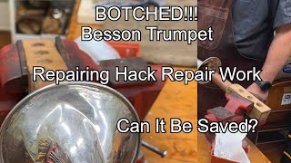 BOTCHED Besson Trumpet Bell Repairing Hack Work band instrument repair [upl. by Latsyrd]