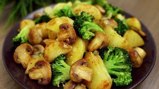 Rezept für Kartoffeln mit Brokkoli und Pilzen in einer Pfanne Köstliches Abendessen [upl. by Dnaltiak]