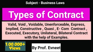 Types of Contract  Types of Contract CA Foundation  Types of Contract in Indian Contract Act 1872 [upl. by Jonie]