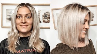 HOW TO CUT YOUR OWN HAIR INTO A BLUNT ANGLED BOB [upl. by Acirt]