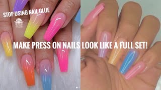 HOW TO APPLY PRESS ON NAILS WITHOUT NAIL GLUE  BEGINNER FRIENDLY NAIL TUTORIALS  QUICK amp EASY [upl. by Dunn610]