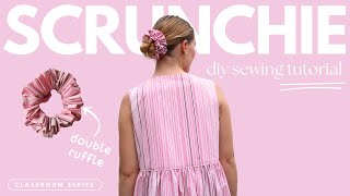 DIY Double Ruffle Scrunchie  How To Sew a Scrunchie  Easy Beginner Sewing Tutorial [upl. by Ssalguod]