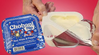 Chobani Flip Red White and Poppin Yogurt Review And Taste Test  Limited Edition Greek Yogurt [upl. by Oedama316]