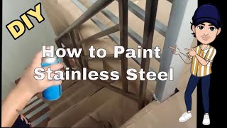 DIY  How to Paint Stainless steel using Bosny Spray Paint Metallic Black [upl. by Ahsiki726]