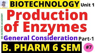 Production of Enzymes General ConsiderationBiotechnologyUnit 1 B Pharm 6 SemLect7Part1 [upl. by Ramedlaw]