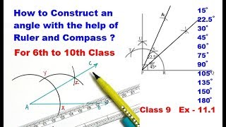 How to Construct 30 45 90 75 225 105 135 150 degree angle प्रकार की सहायता से कोण कैसे बनाए [upl. by Forcier923]