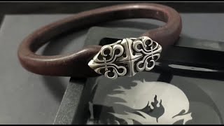 Mens Leather Bracelet Elegance Fusion Tochigi Saddle Leather Bracelet With 925 Silver Gothic Pattern [upl. by Nolat330]