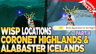 Every Wisp Location in Coronet Highlands amp Alabaster Icelands  Pokemon Legends Arceus [upl. by Gnehs253]