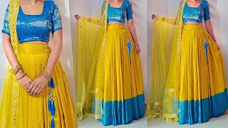 Convert Saree into Lehenga  Lehenga skirt cutting stitching  princess cut blouse cutting stitching [upl. by Jacey]