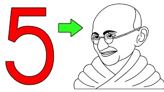 Number 5 into Gandhiji drawing easy  Gandhi Jayanti drawing  Very easy gandhiji outline drawing [upl. by Esmond]