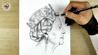 how to draw  queen elizabeth  dibujo  face drawing  رسم الوجه  easy drawing [upl. by Effie540]