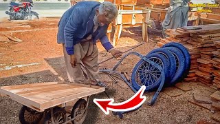 Making a Wooden Hand Cart  How to Make Hand Cart  Building The Hand Cart  Amazing Skill [upl. by Itoc]