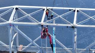 Demolition Work on the old MadawaskaEdmundston International Bridge [upl. by Bodwell]