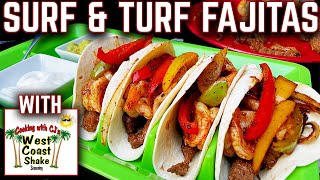 HOW TO MAKE THE BEST FAJITAS ON THE GRIDDLE SURF AND TURF STEAK AND SHRIMP FAJITAS  EASY RECIPE [upl. by Ysset]