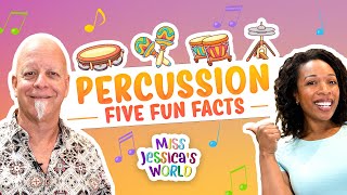 Five FUN Facts Percussion  Music Lesson for kids  Miss Jessicas World [upl. by Adnuhsed599]