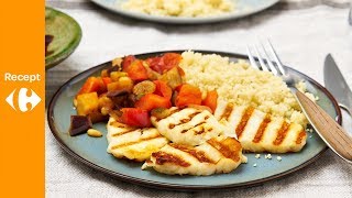 Gegrilde haloumi met couscous en caponata [upl. by Ahsinut]