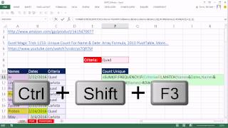 Excel Magic Trick 1154 Unique CountName amp Date amp Criteria From 3rd Column 3 Methods [upl. by Nessaj]