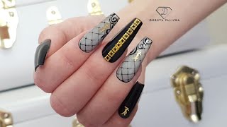 Desiner Nails Sheer black nail art Yves Saint Laurent nails [upl. by Ellenuahs]