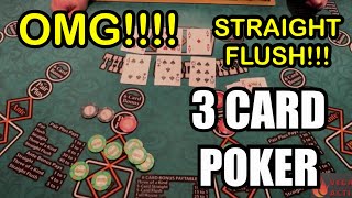 3 CARD POKER in LAS VEGAS OMG We got a STRAIGHT FLUSH [upl. by Fredrick88]