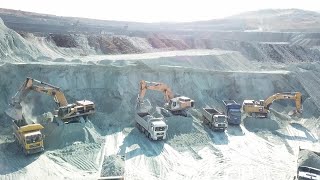 Caterpillar And Liebherr Excavators Loading Trucks On The Line  Aerial Video  Ascon Ltd [upl. by Bendicta]