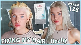 BLEACHING amp TONING MY HAIR WITH WELLA T28  finally fixing my hair FAIL [upl. by Yblek]