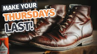 THURSDAY BOOTS Shoe Care  Treating Thursday CAPTAIN Leather  BootSpy [upl. by Hindorff845]