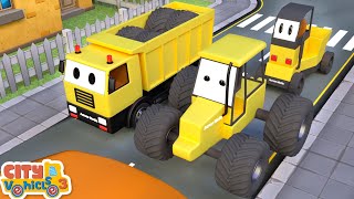 Construction vehicles build a Cowshed for cows— Dump truck cement truck amp excavator for Kids [upl. by Nyltak]