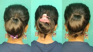 Donut Bun Hairstyle For Short Hair  How To Make Messy Bun With Clutcher  Perfect Messy Bun [upl. by Jacobah]