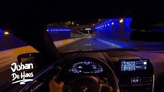 BMW M8 COMPETITION GRAN COUPÉ 625 HP NIGHT POV CITY TEST DRIVE IN BRUSSELS [upl. by Anirbed]