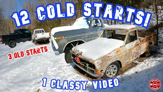 Cold Starting EVERYTHING On My Channel 11°F  Powerstrokes V10s Muscle Cars ATVs amp JUNK [upl. by Kienan90]