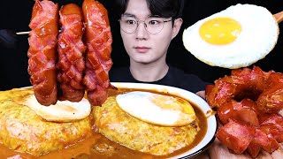 크림 오므라이스 소세지 먹방ASMR MUKBANG CREAMY OMURICE amp SAUSAGE クリームオムライス ソーセージ eating sounds [upl. by Vatsug]