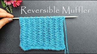 Reversible Muffler Design  Simple and Easy Knitting Pattern Tutorial By VK Knitting [upl. by Yatnuahc]