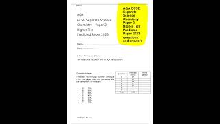 AQA GCSE Separate Science Chemistry Paper 2 Higher Tier Predicted Paper 2023 questions and answers [upl. by Mrots237]