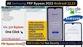 All Samsung FRP Bypass 2023 Android 13  ADB Enable Fail New Security  Android Utility v114 [upl. by Harahs]