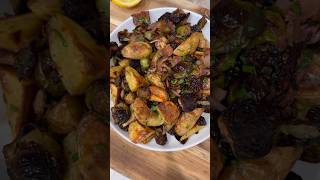 Roasted Brussels sprouts and potato with crispy bacon 🥔 miami thanksgivingrecipes fallrecipes [upl. by Fortunna]