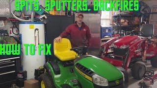 Briggs Stratton 22hp intek spits and sputters backfires how to fix John Deere D140 mower [upl. by Imrots]