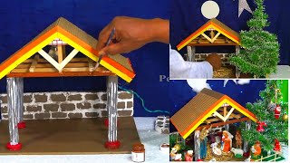 Christmas crib decorations ideas at home  Easy Christmas Crib Making  Christmas nativity scene [upl. by Neelloj]