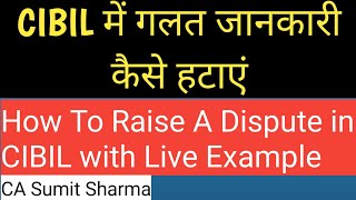 CIBIL में गलत जानकारी कैसे हटाएं How to Raise a Dispute in CIBIL CA Sumit Sharma [upl. by Ransome246]