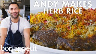 Andy Makes Herb Rice with Scallions and Saffron  From the Test Kitchen  Bon Appétit [upl. by Esyak]