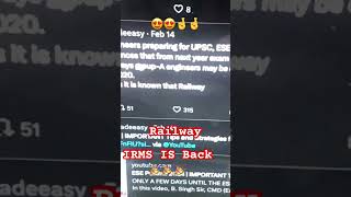 IRMS is Back🎉🥳🤞🤞IRMS 2025 Through UPSC ESE irms railway railwayexam upsc ese madeeasy [upl. by Ricker439]