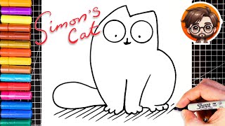 How to Draw cute Simons Cat  Easy Step by Step [upl. by Marella]