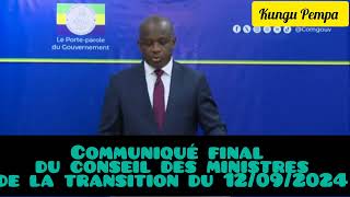 Communiqué final du conseil des ministres du jeudi 12 septembre 2024 [upl. by Faxun]