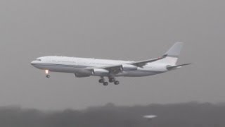 A340200 Landing in bad weather Saudi Special Flight service HZ124 and Emirates B777200LR A6EWF [upl. by Nahraf369]